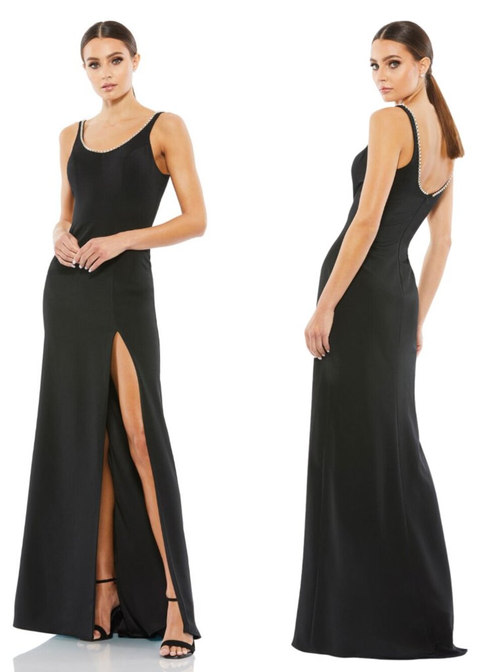 NWT Mac Duggal 26583 Scoop Neck High Slit Dress Black Size 4